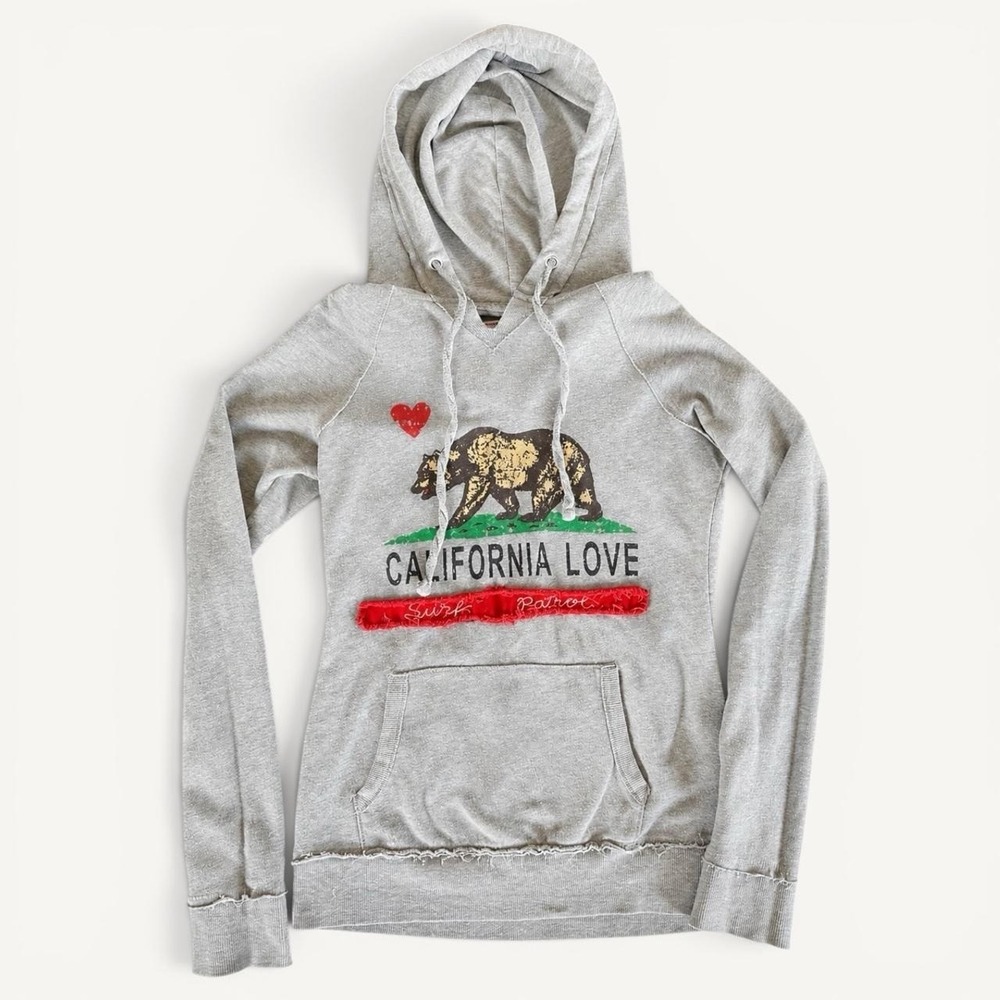 Y2K Reflex Republic California Bear Love Gray Fitted Hoodie Distressed Small